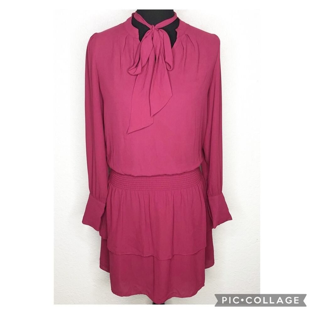 WHBM magenta pink purple smocked waist neck tie dress size Extra Small‎ XS